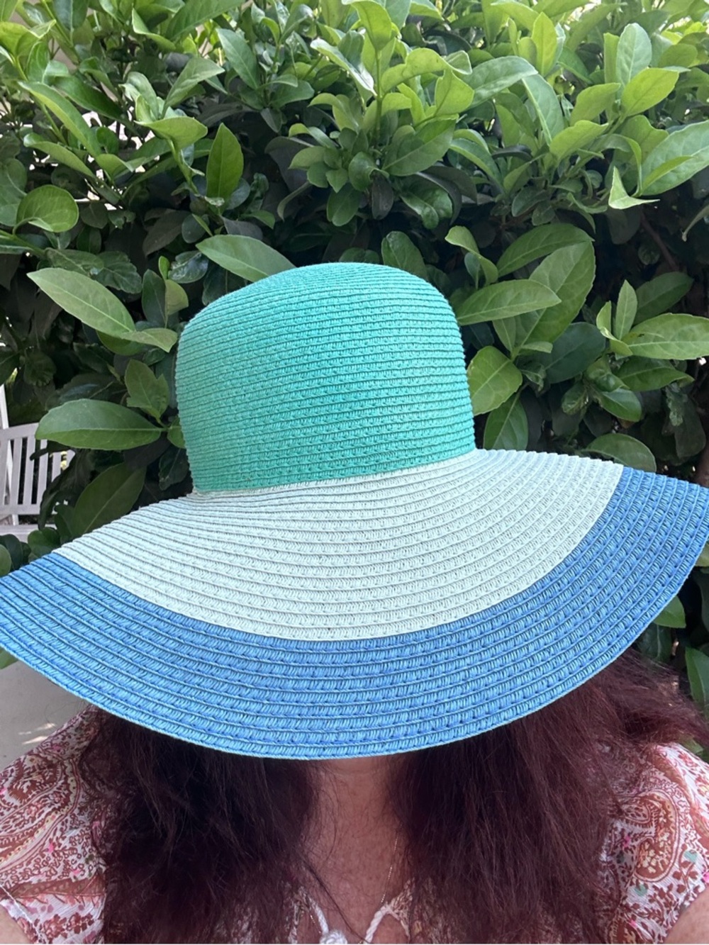 Ann Taylor NWOT Women’s Size 7.5” Straw Hat 92% Paper Blue Green Aqua 5” Brim